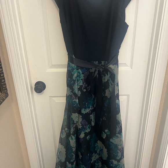 NWOT SLNY Black and Teal Floral Maxi Dress - Picture 1 of 8